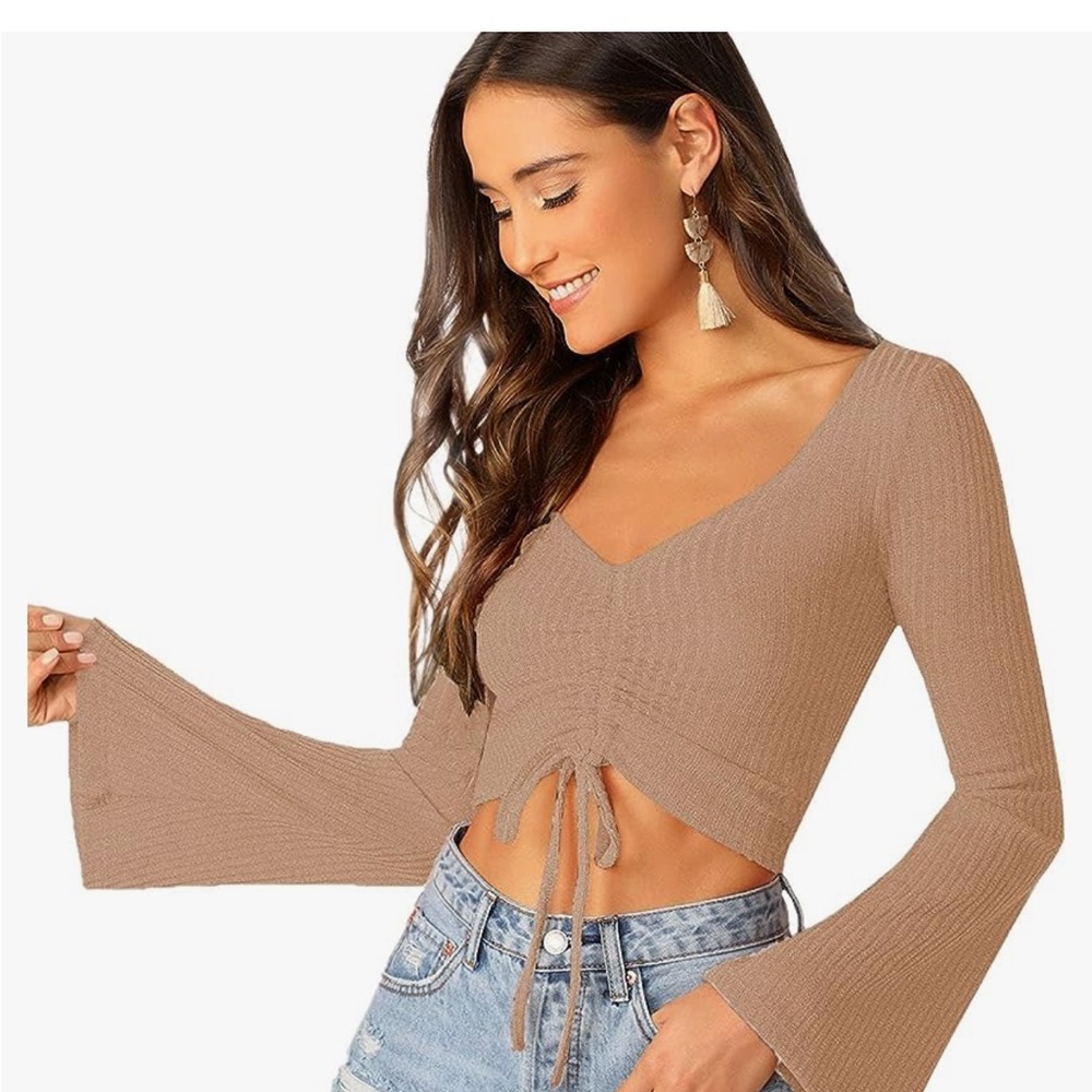 Sweaty rocks long sleeve tan crispy op with front tie